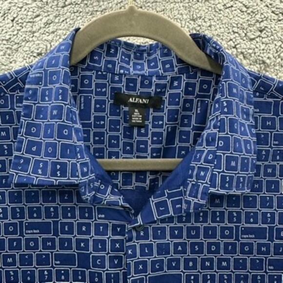 Alfani Men's XL Short Sleeve Button Up Computer Keyboard Shirt Unique Casual EUC - Picture 4 of 10
